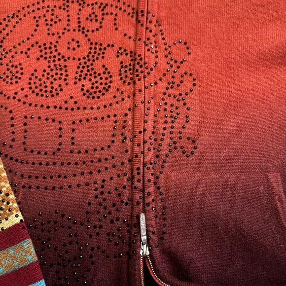 RAW Cashmere deep orange ombre hoodie with crystal and embellished details S - Picture 9 of 16